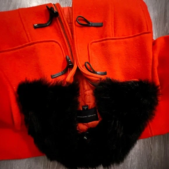 Women's Orange Toggle Coat with Faux Fur Collar - Picture 8 of 8
